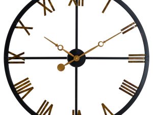 Harrisburg Black and Gold Roman Numeral Skeleton Wall Clock W80 D7 H80