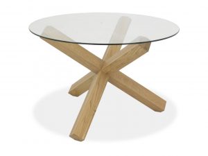 Sopha Avocado light oak glass top round dining table